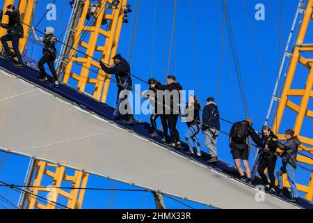 Up at the O2, people climbing the dome roof, Millennium Dome, Greenwich ...