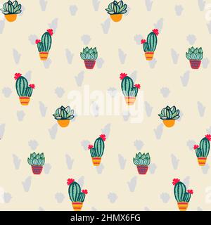 Cactus pastel color seamlees pattern, summer background Stock Vector