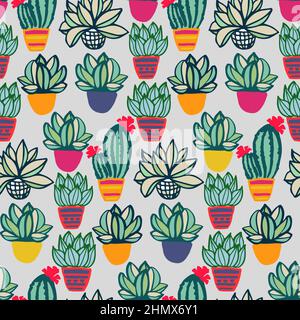 Cactus pastel color seamlees pattern, summer background Stock Vector