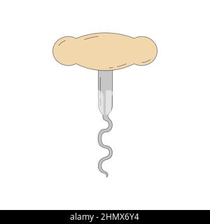 Vector illustration of classic corkscrew isolated on a white background. Wine opener in cartoon style. Symbol of a bar or liquor store Stock Vector