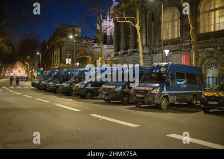 Paris, France - February 11, 2022 :  View of police vans parked outside of the national courthouse of Paris France Stock Photo