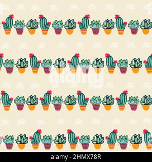 Cactus pastel color seamlees pattern, summer background Stock Vector