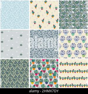 Cactus pastel color seamlees pattern set , summer background for textile Stock Vector