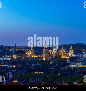 Aachen (aix-la-chapelle) with cathedral and town hall at night Stock Photo