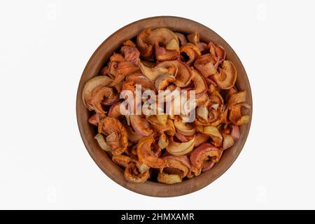 Dried apples in a bowl on white background Stock Photo