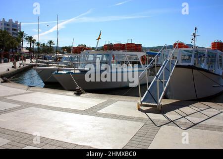 ibiza port of san antonio where boats and yachts moor in balearic islands Stock Photo