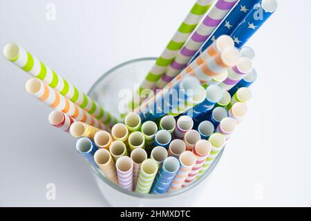 Drinking straws colorful coming together. Stock Photo
