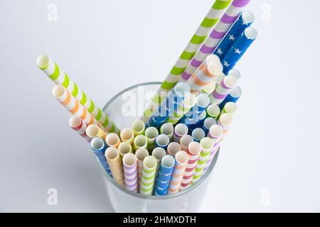 Drinking straws colorful coming together. Stock Photo
