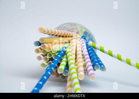 Drinking straws colorful coming together. Stock Photo