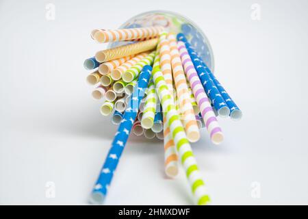 Drinking straws colorful coming together. Stock Photo