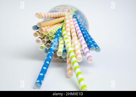Drinking straws colorful coming together. Stock Photo