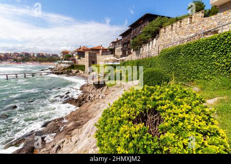 sozopol, bulgaria - AUG 09, 2015: embankment of old town on the seaside. popular travel destination. wonderful summer vacations Stock Photo