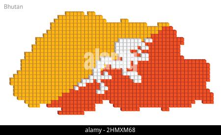 Vector illustration graphic dotted Bhutan map plan  with small cubes in Flag colors Stock Vector