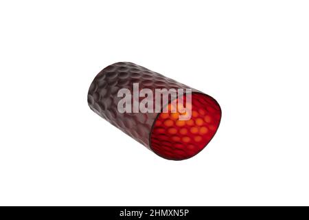 Handmade glass vases. Set of various hand painted glass bottles isolated on white background. Colorful and neat design of the stain glass vase. Stock Photo