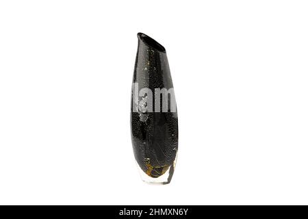 Handmade glass vases. Set of various hand painted glass bottles isolated on white background. Colorful and neat design of the stain glass vase. Stock Photo