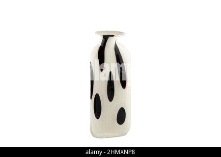Handmade glass vases. Set of various hand painted glass bottles isolated on white background. Colorful and neat design of the stain glass vase. Stock Photo