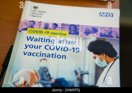 London, UK. 12th Feb, 2022. Waiting after your COVID-19 vaccination leaflet at a vaccination centre in London. (Photo by Dinendra Haria/SOPA Images/Sipa USA) Credit: Sipa USA/Alamy Live News Stock Photo