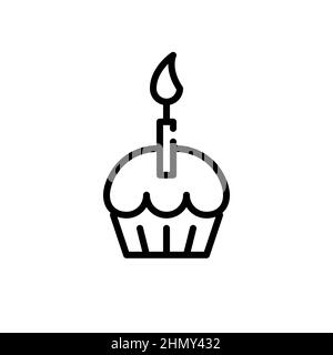 Cupcake with a candle. Pixel perfect, editable stroke icon Stock Vector