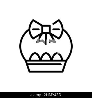 Easter eggs in a basket with a ribbon. Pixel perfect, editable stroke icon Stock Vector