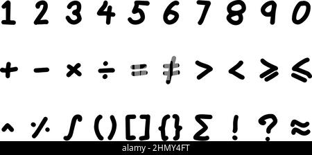 Black color handwriting of number and mathematics symbol on white background Stock Vector