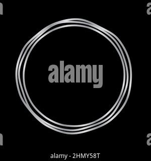 Elegant Silver Circle Round Logo Template or Border Frame on Black Background Stock Vector