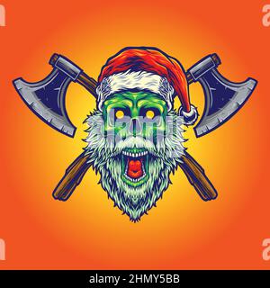 Wood Working Axe Skull Merry Christmas Vector illustrations for your work Logo, mascot merchandise t-shirt, stickers and Label designs, poster Stock Vector