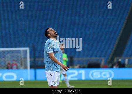 Rome, Italy. 12th Feb, 2022. Pedro of SS LAZIO during the Italian Serie A 2021/22 football match between S.S. Lazio and Bologna FC at the Olimpico Stadium in Rome, Italy on 12th February 2022 (Photo by Raffaele Conti/Pacific Press) Credit: Pacific Press Media Production Corp./Alamy Live News Stock Photo