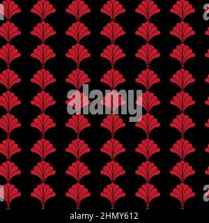 Red and Black Floral Seamless Pattern Design in Vintage art Deco Style Stock Vector