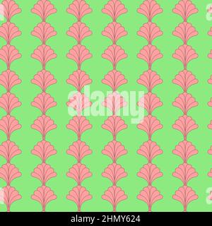 Retro Flower Geometric Vertical Seamless Pattern Design in Green and Pink Stock Vector