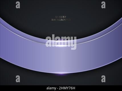 3D modern luxury template design purple rounded curved stripes with line light sparking on black background. Vector graphic illustration Stock Vector
