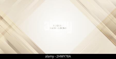 Abstract modern white and brown background paper cut style with golden line Luxury concept. You can use for banner template, cover, print ad, presenta Stock Vector