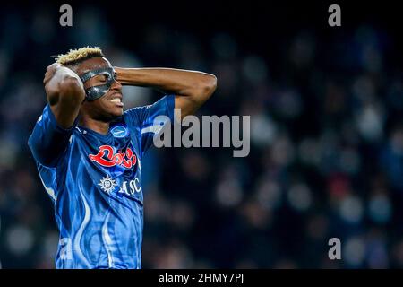 SSC Napoli's Nigerian striker Victor Osimhen gesticulate during the Serie A football match between SSC Napoli and Inter. Napoli Inter Draw 1-1. Stock Photo