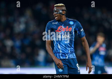 SSC Napoli's Nigerian striker Victor Osimhen looks during the Serie A football match between SSC Napoli and Inter. Napoli Inter Draw 1-1. Stock Photo