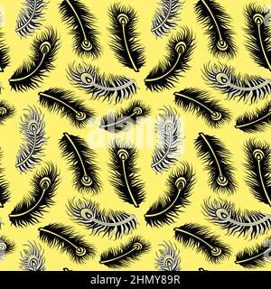 Yellow Feathers Seamless Pattern Design Stock Vector