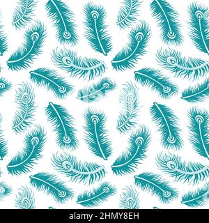 Teal Feather Pattern Design Background Stock Vector