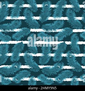 Teal Feather Pattern Design Background Stock Vector