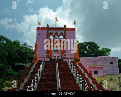 High and lofty staircase of Goddess Matsyodari Devi Temple at Ambad Jalna state Maharashtra India Stock Photo