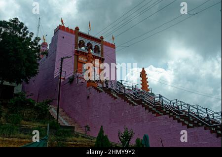 High and lofty staircase of Goddess Matsyodari Devi Temple at Ambad Jalna state Maharashtra India Stock Photo