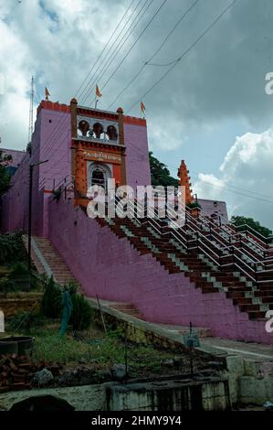 High and lofty staircase of Goddess Matsyodari Devi Temple at Ambad Jalna state Maharashtra India Stock Photo