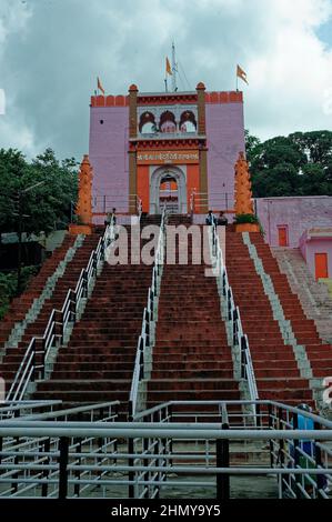 High and lofty staircase of Goddess Matsyodari Devi Temple at Ambad Jalna state Maharashtra India Stock Photo