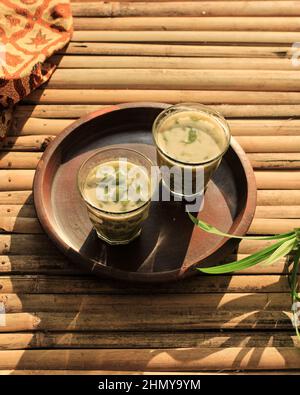 Cendol or Dawet is Indonesian Traditional Dessert Made from Rice Flour, Palm Sugar, Coconut Milk, and Pandanus Leaves. Es Cendol Very Popular During t Stock Photo