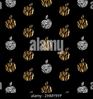 gold and silver abstract apples on a black background Stock Vector