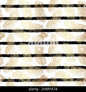 Stripes Pattern with Gold Feathers Stock Vector