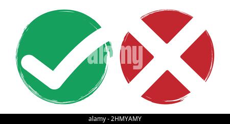 Checkmark Brush Yes and No Icon Set Stock Vector