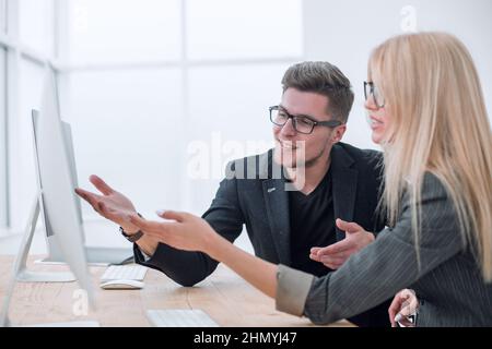 close up. two business colleagues discussing new information Stock Photo