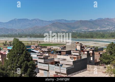 The panoramic view of Mingora in Swat valley of Himalayas, Pakistan Stock Photo