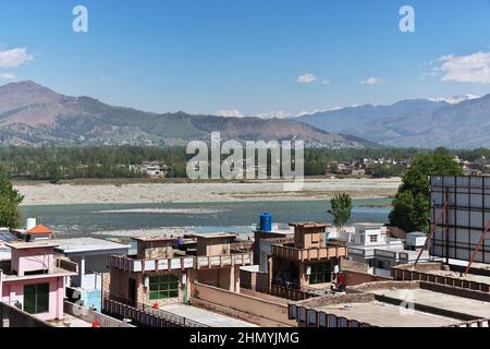 The panoramic view of Mingora in Swat valley of Himalayas, Pakistan Stock Photo