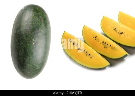 Yellow watermelon isolated on white background. Stock Photo