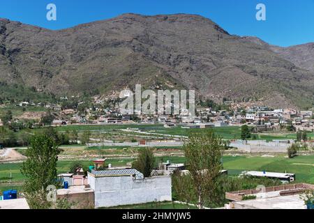 The panoramic view of Mingora in Swat valley of Himalayas, Pakistan Stock Photo