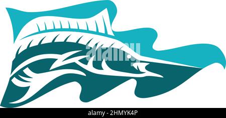 Marlin fish on flag Icon Illustration Brand Identity Stock Vector